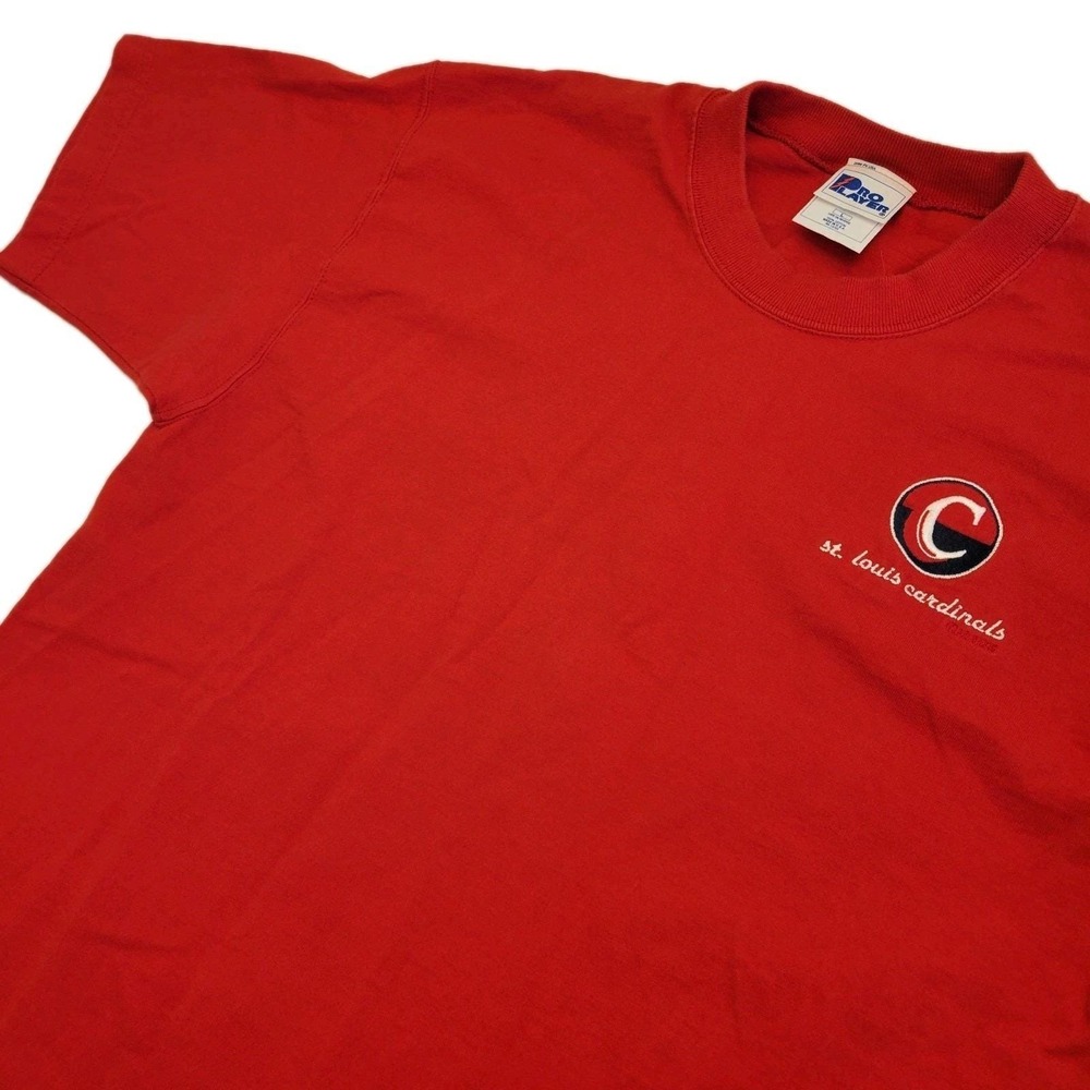 Vtg St Louis Cardinals Pro Player T-Shirt L 90s MLB Embroidered V-Neck Red